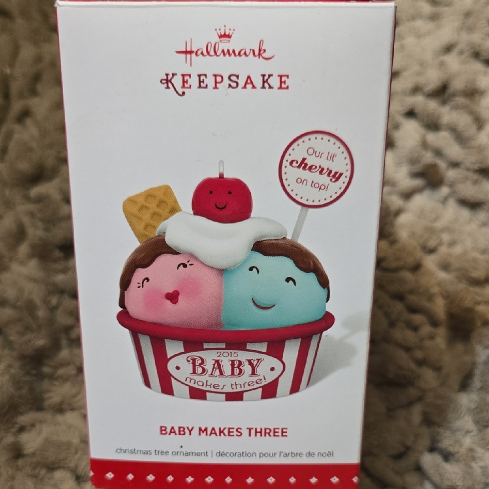 2015 Hallmark‎ Keepsake Baby Makes Three Ornament - Red, Blue, White